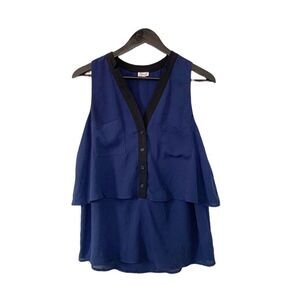 Kismet Navy Layered Flowy Sleeveless Blouse